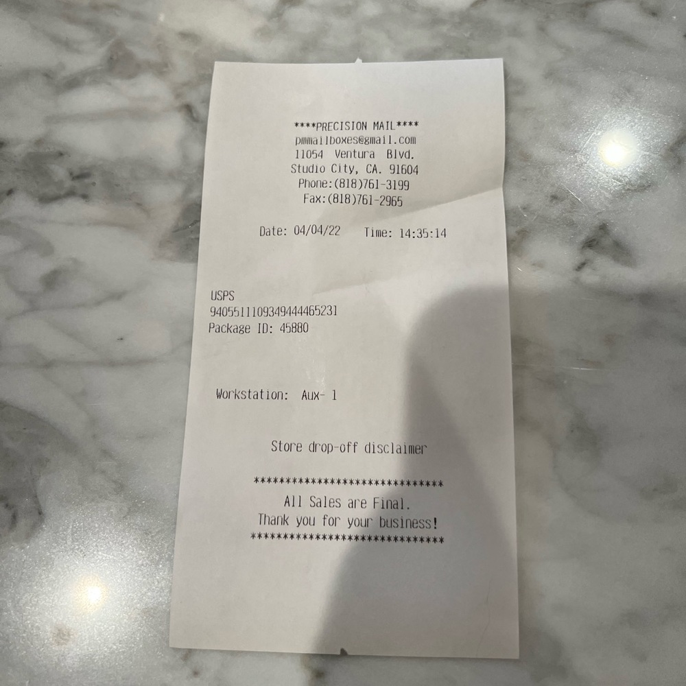 Proof of shipping yesterday